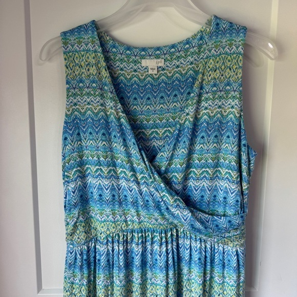 J. Jill Sleeveless Aegean Ikat Green and Blue Print Island Maxi Dress Size Med - Picture 9 of 13